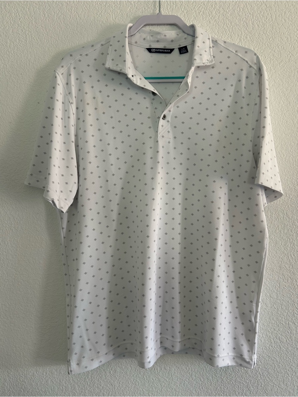 Cutter & Buck Men’s Large White Gray Pattern Performance Golf Polo
